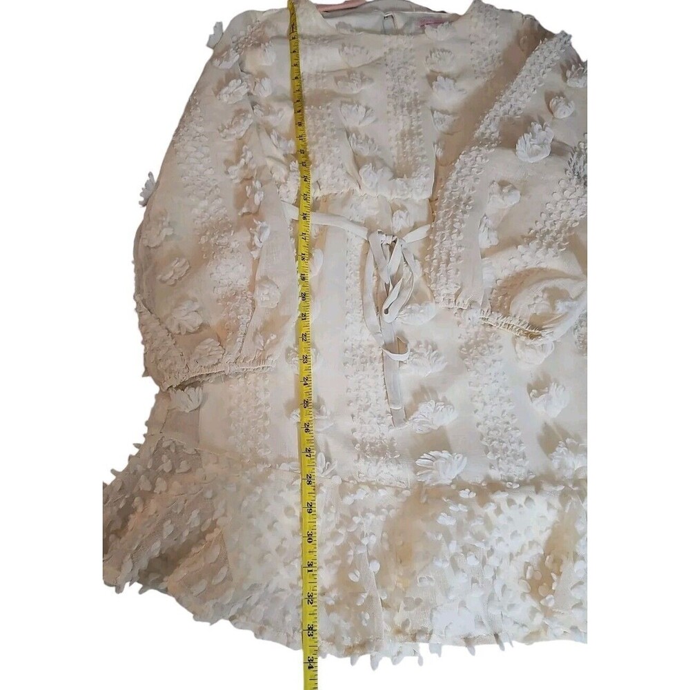 Pink Lily Long Shear Balloon Sleeves Swiss Dot Dress Beige Women Sz M Lined - Picture 11 of 11